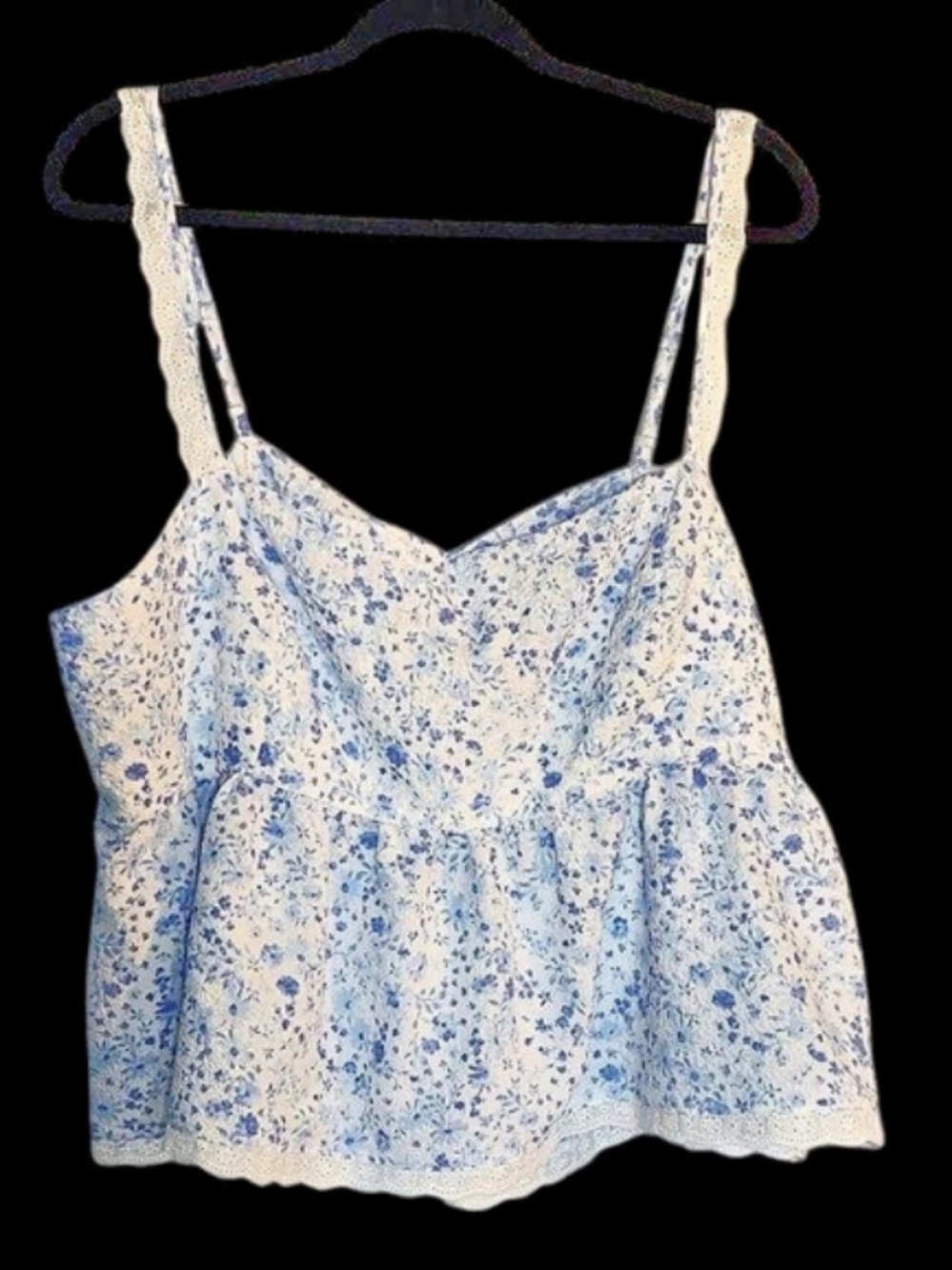 Arula Flutter Sleeve Peplum Cami Floral Cami in Blue & White Size 2X Like New